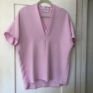 Vince Lavender Pleated V-Neck Short Sleeve Blouse, Size S